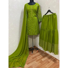 Aru Designer Satin Georgette Sharara Suit