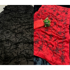 Beautiful Black And Red Colour Sarees Sequence Work With Blouse
