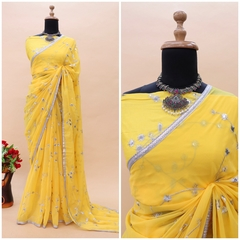 Georgette heavy embroider zari with sequence border saree