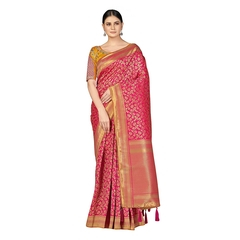 Monjolika Fashion Womens Banarasi Silk Blend Woven Rani Pink Color Tussle Saree-