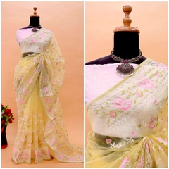Soft Orgenza Silk Saree Heavy Embroidery Multy and Thread zari Work