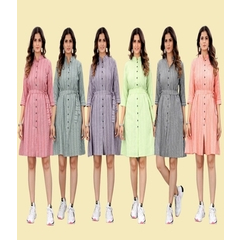 Western  one piece dress in crepe for women     M-38 LIME